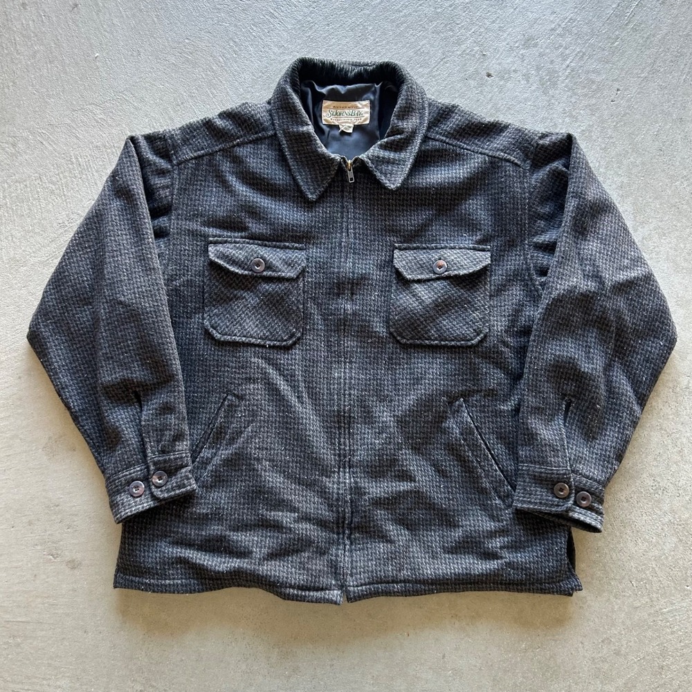Vintage St John's‎ Jacket Size Large Gray Black Full Zip Chore Tweed